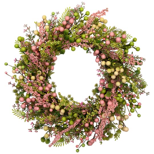 25" Pastel Berries & Olives Artificial Spring Wreath